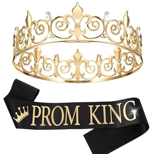 jojobasec Lot de couronnes royales avec écharpes pour homme et femme, anniversaire, roi, strass, couronnes d'épaule, accessoires de fête