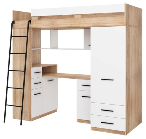 Letto Soppalco Con Scrivania Bim Furniture Smyk L 110X204X188H Rovere Bianco