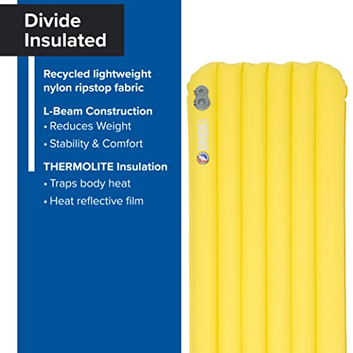Big Agnes Divide Insulated | Lightweight, Compact, 3-Season Air Chamber Sleeping Pad, Wide Long, Warm Olive
