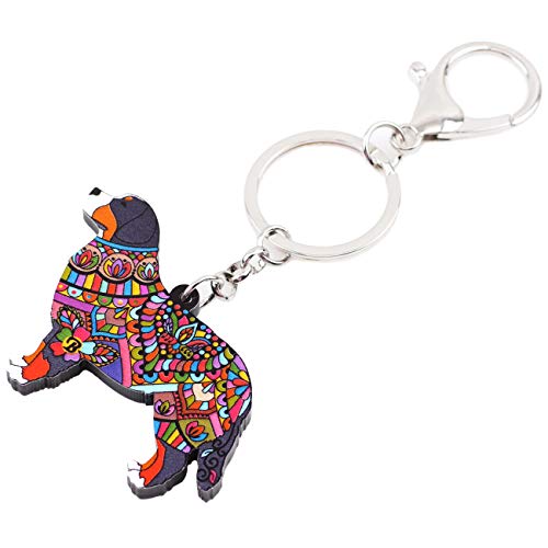 WEVENI Acrylic Bernese Mountain Dog Floral Keychains Pets Key Ring For Women Girl Bag Purse Car Charms (Multicoloured)3
