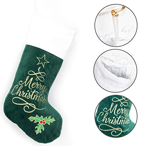 GEX Christmas Stockings 5 Pack for Family 22 Large Embroidered Classic Luxury Velvet Red Green Purple Blue Brown Hanging Ornament Decorations for Fireplace Xmas Season Set of 5