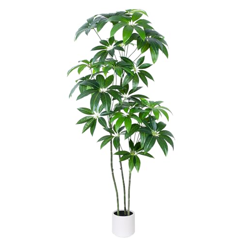 Yepdin Money Tree Artificial - 6 FT Tall Fake Tree with Decorative planters - Large Faux Plants Lifelike Branches & Foliage - Artificial Plants Indoor for Home Office Living Room Decor