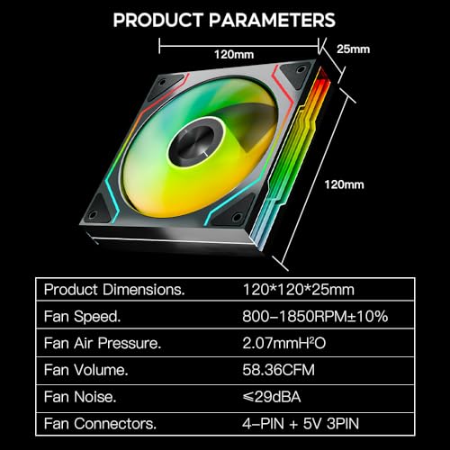Image of Star Trall ARGB Computer Reverse Blade Case Fan,Double Sided Infinity Mirror Design Cooling Fan, 120mm CPU Case Fan PWM 800~1850RPM 58.36CFM HDB PC Case Fans(Black Reverse-3Pack)