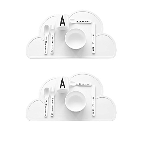Ciaoed Silikon Platzset Wolke Geformte Potholder Wasserdicht Platzdeckchen Für Kinder 47,5 x 27 x 0,3 cm 2 Pcs (Weiß)