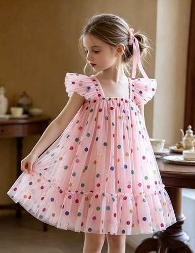 Image of Arshiner Toddler Tulle Dress for Girls Layered Tutu Ruffle Dresses Swing Twirly Fairy Summer Birthday Party Wedding Sundress
