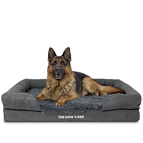 The Dog’s Bed Orthopedic Dog Bed XL Grey Faux Fur 43.5x34, Premium Memory Foam, Pain Relief: Arthritis, Hip & Elbow…
