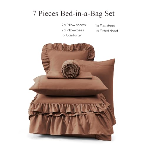 Image of Full Size Comforter Set Russet Ruffle 7 Pieces Farmhouse Bed in a Bag