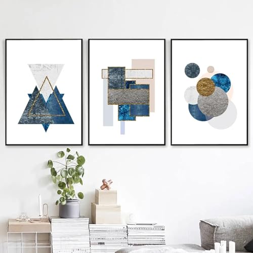 Affiches nordiques abstraites géométriques lot de 3 toiles bleues 50x70 cm