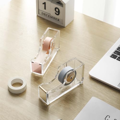 Klebebandspender aus Acryl, Tischabroller Tape Abroller, Transparent Klebebandabroller für Schreibtische, Schule, Zuhause, Gold