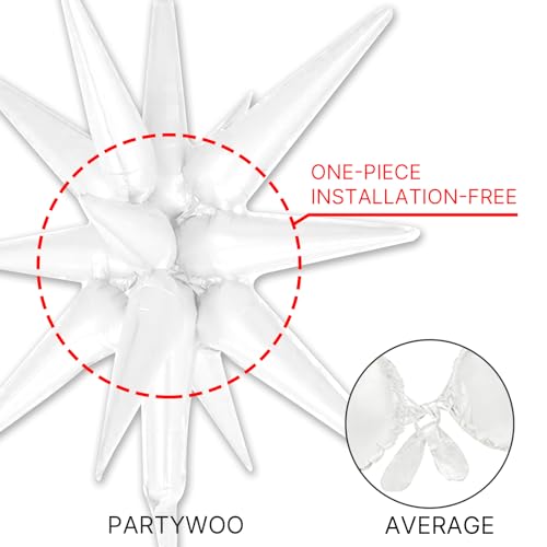 Image of PartyWoo White Star Balloons 110pcs Different Sizes 18 12 10 5 Inch Pack 22 Inch White Spike Star Explosion Foil Mylar Balloon Arch Kit for Birthday Engagement Party Decorations White-Y13