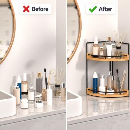Image of Dorhors Corner Bathroom Counter Organizer,Vanity Countertop Storage Shelf