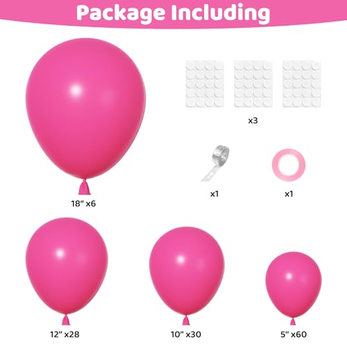 Image of Ouddy Party 129Pcs Hot Pink Balloon Arch Garland Kit in 18 12 10 5 Inch | Different Sizes 6Pcs 18 inch Magenta Fuchsia Pink Latex Balloons for Birthday Shower Princess Wedding Party Decorations