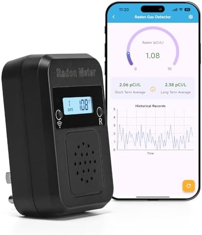WiFi Home Radon Detector, Portable Radon Meter with Real-Time Short & Long-Term Monitoring, Plug-in Design, Instant Alerts & App Control