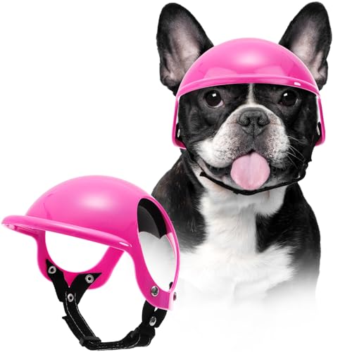 Goaste Dog Helmet for Medium Dog, Pet Motorcycle Helmet with Ear Holes, Doggy Safety Hat with Adjustable Belt, Puppy Cat Hard Cap for Outdoor Walking, Biking, Riding, Driving (Medium)
