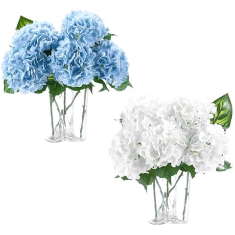 10pcs Artificial Hydrangea Flowers Real Touch 20 inch Lifelike Hydrangea Flower for Home Wedding Office Party Living Room Decoration(Baby Blue+White) Cover