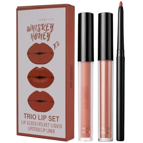 LOPHE Rojo Líquido Pintalabios, 3 en 1 Juego de Lápiz Labial Líquido, Delineador de Labios + Labial Líquida + Lip Oil, Maquillaje de Labios con Acabado Mate y Brillo para Fiestas, Máscaras, Halloween