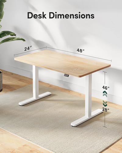 Image of FEZIBO Electric Standing Desk Adjustable Height, 48 x 24 Inch Sit and Stand, Home Office Desk, Ergonomic Workstation Computer Desk, Maple