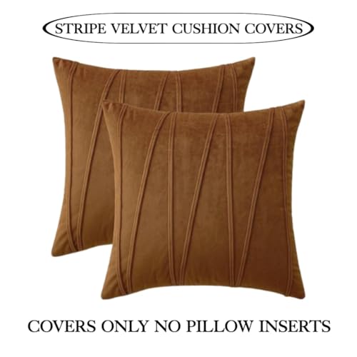 Image of Decorative Striped Throw Pillow Covers 22 X 22 Inch,Soft Solid Velvet Pillow Covers Cushion Case with Zigzag Pattern for Sofa Bedroom 55 X 55 Cm (Pack of 5) Brown