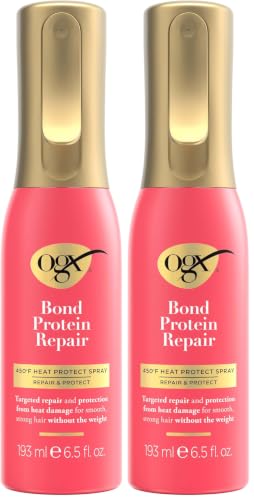 Image of OGX Repair & Protect Bond Protein Repair 450F Heat Protect Spray, Weightless Mist for Nonstop Damage Protection* to All Hair Types, Heat Spray Preps Hair for Styling, 6.5 fl. oz (Pack of 2)