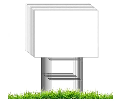 Yard Signs 100 Blank (White) 18x24 inch x 4 mm & 100 Metal Stake 10x24 inch x 9 Gauge Galvanized Wire Stake, Bundle of 100 Signs & 100 Stake, Ship Same Day (100Signs18x24&100Stake24)