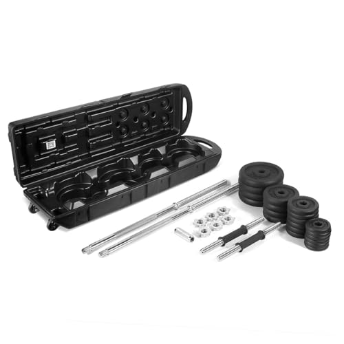 Image of The Cube Club Adjustable Cast Iron Dumbbell Sets with Portable Packing Box 2In1 Dumbbells Barbell with Connecting Rod,50kg Home Gym Training Free Weight Set for Men & Women
