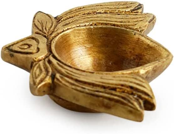 Miniatura 5 de Juego de 2 lámparas de aceite tradicionales indias de Lotus Pooja Puja Diya en metal antiguo chapado en oro antiguo, artículos tradicionales
