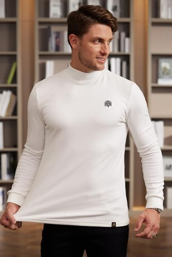 Image of Herberton Mens Mock Turtleneck Shirts Thermal Fleece Casual Undershirt | Mockneck, Long Sleeve, Warm Fleeced, Regular Fit, Soft Feel, Stretchy, Solid Color, Embroidery Design, Cold Weather, S-2XL