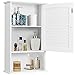 GOPLUS Armoire de Salle de Bain Murale, Armoire à Pharmacie avec Etagère Réglable, Armoire Murale avec Etagère, 1 Porte Persienne et 1 Etagère Ouverte, pour Salle de Bain, Entrée, Blanc