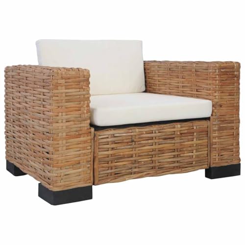 vidaXL Sessel mit Auflagen Rattansessel Loungesessel Wohnzimmersessel Relaxsessel Clubsessel Korbsessel Armsessel Rattanmöbel Natur Rattan