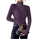Jersey Mujer Invierno Elegante Camiseta Manga Larga Mujer Basicas Algodon Blusa Cuello Alto Primavera Punto Sueter Camiseta Interior Otoño Termica Tallas Grandes Sweater Sudadera(Morado Oscuro,M)