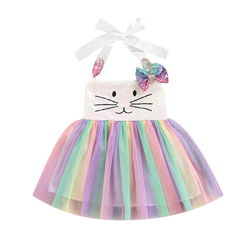 Easter Outfit Baby Girl Toddler Dress Bunny Sequined Sleeveless Halter Tulle Tutu Dresses Birthday Party Clothes (Bunny-A, 12-18 Months)