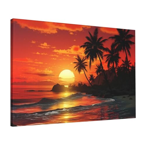 Toile coucher de soleil tropical décoration zen pour mur de chambre