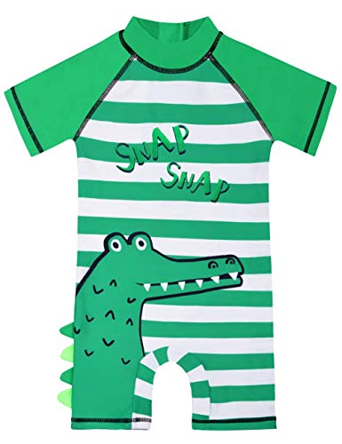 Cadocado Infant Boy Swimsuit Toddlers Rashguard Bathing Suit One Piece 12-18Months Baby Boy Swimwear, Green Crocodile Stripe