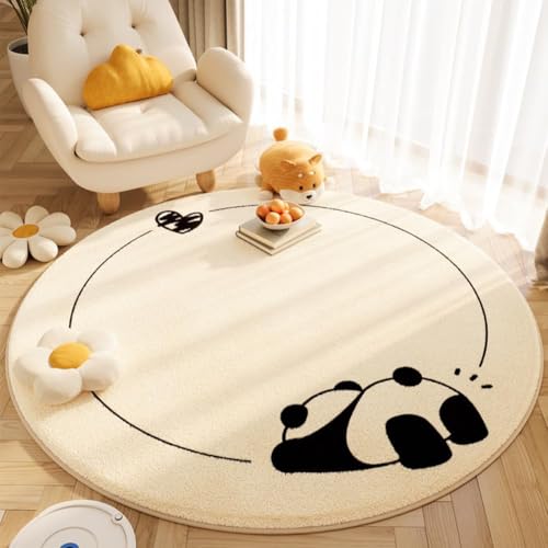 Image of Cartoon Panda Rug JynxtoyZeal Round Non-Slip Rug Soft Cosy Rugs Printed Faux Wool Rugs Tight Edging Non-Slip Dots on Bottom Ideal for Use in the Living Room, Nursery, Bedroom, Study, Playroom and More