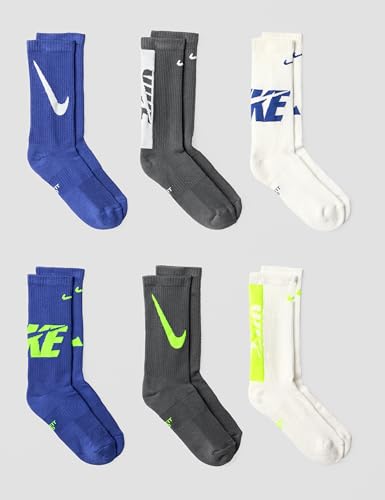 Image of Nike Unisex Kids' Everyday Cushioned Crew Socks (6-Pack) | Boys and Girls