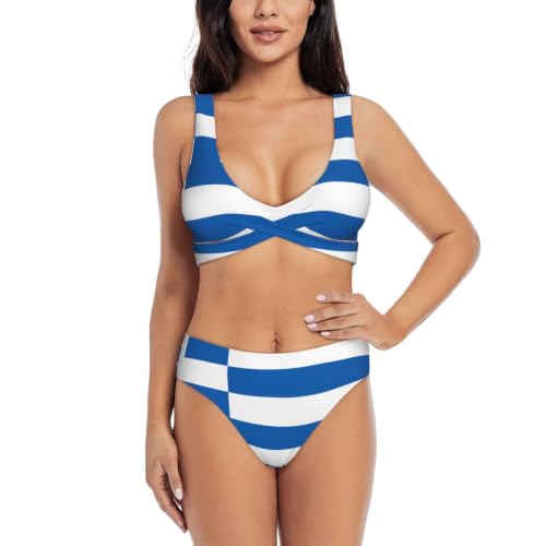 Maillot de bain deux pièces push-up réglable anti-transparence motif grec