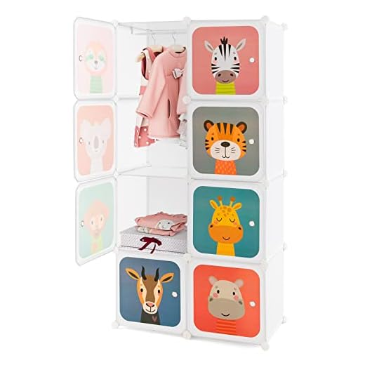 COSTWAY Armario Modular Infantil Portátil, Estantería Modular de 8 Cubos con Dibujos Animados, Organizador de Almacenamiento Infantil para Juguetes, Zapatos, Ropas, 75 x 37 x 145 cm