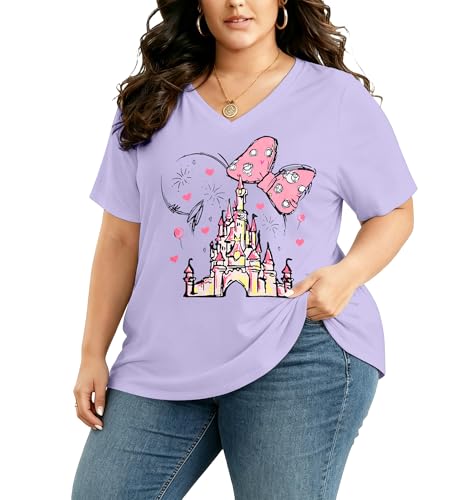Image of NANYUAYA Plus Size Magic Shirts for Women Castle Kingdom Graphic Magical T Shirt Cute Holiday Princess Tee Vacation Tops
