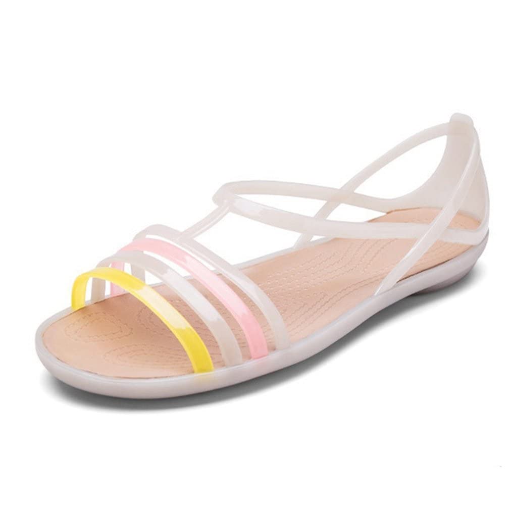 HINDOLA Women's Colorful Neon Jelly Sandals Casual Summer Slides Gladiator Flat Jellies Sandals