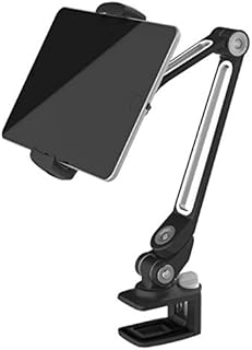 ZenCT Tablet Stand Clamp Mount Holder, Adjustable Metal Stand for iPad or Android Devices 4.7-12.9 Inches - Black