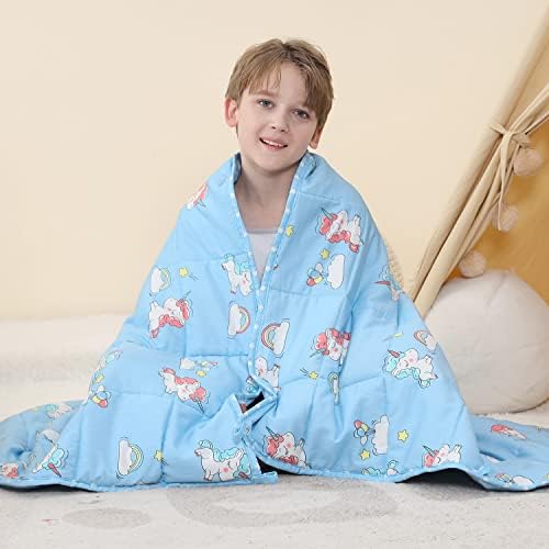 Alomidds Weighted Blanket (41"x60" 7LBS, Blue), Weighted Blankets for Kids, Cooling Breathable Soft Cute Heavy Blanket Microfiber Material with Glass Beads