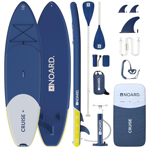 NOARD Stand-Up-Paddle-Board (SUP) aufblasbar – 326 cm Allround-Board für Anfänger und Fortgeschrittene – 140 kg Tragkraft – Komplett-Set mit Paddel, Pumpe, Rucksack, Leash – Navy Breeze
