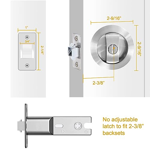 Cerradura redonda de bolsillo con privacidad para puerta, manija empotrada invisible, herraje para puerta de 1 3/8” a 2 31/32” de grosor miniatura 3