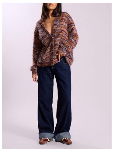 Image of COZYEASE Women's Oversized Striped Cardigan Sweaters Button Down Long Sleeve Drop Shoulder Knit Outerwear Coat
