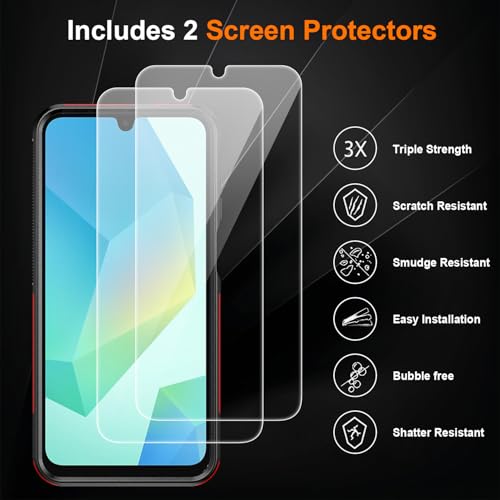 Ezanmull for Samsung Galaxy A16 5G Phone Case, [Military Grade Drop Protection] [Glass Screen Protector + Camera Lens Protector] Non-Slip Shockproof case (Red)