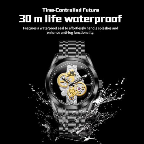 Image of OLEVS Mens Watch Luxury Skeleton Stainless Steel Fashion Wrist Watch Business Dress Analog Date Waterproof Luminous Gift Watch for Male