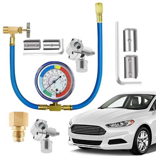 Kit de Recarga de Aire Acondicionado - Kit de Recarga de Refrigerante para Coche - Juego con Manguera Válvula Manómetro para Taller Garaje Mantenimiento Estacional