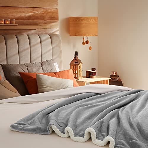 Shilucheng Sherpa Fleece Throw Blankets Queen Size 90"×90" - Lightweight & Super Soft Blanket For Bed,Couch,Sofa,Travel - Breathable And Machine Washable (Queen,Grey) #TOP6