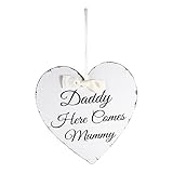 GLOGLOW Heart Hanging Sign, Vintage Love Heart Shape Daddy Here Comes Mummy Wedding Party Wooden...