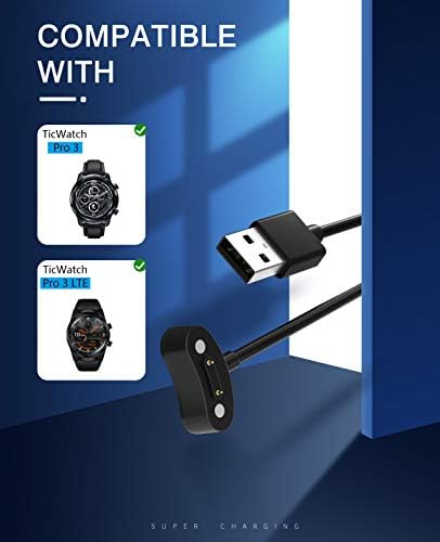 MoKo 2-PACK Charger Compatible with Ticwatch Pro 3 Ultra GPS/Pro 3 GPS/Pro 3 LTE/Pro X/E3, Magnetic Charger Dock Portable Charging Station Smart Watch Accessories with 3.3ft USB Cable Cord, Black
